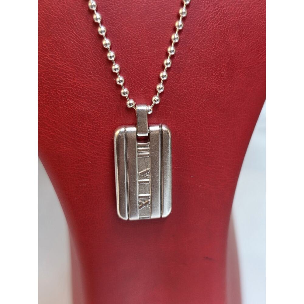 Tiffany & Co. Atlas Dog Tag Pendant Necklace 20" Sterling Silver 925
